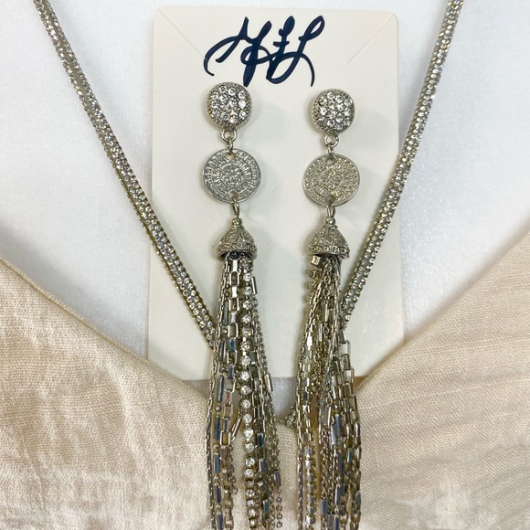 Silver Dangle Rhinestone Earrings - Picture 5 of 7